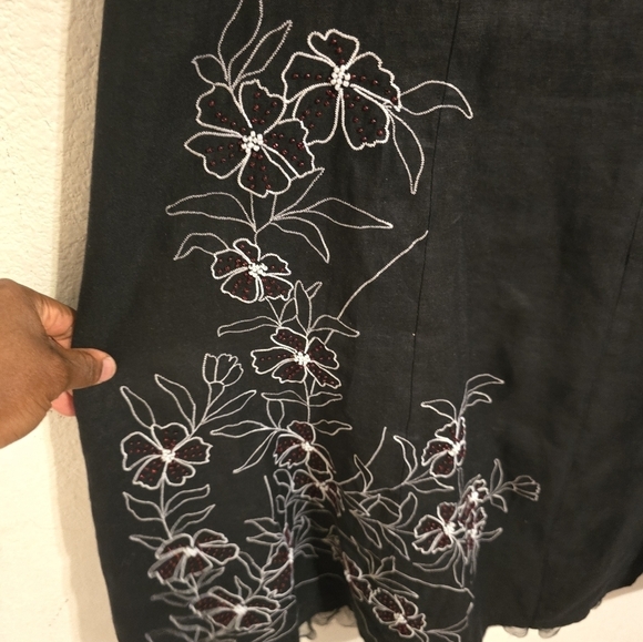 Nikki Valentine Womens Dress Black Sz 8 Irish Linen Embroidered Beaded  Boho Art - Picture 7 of 15